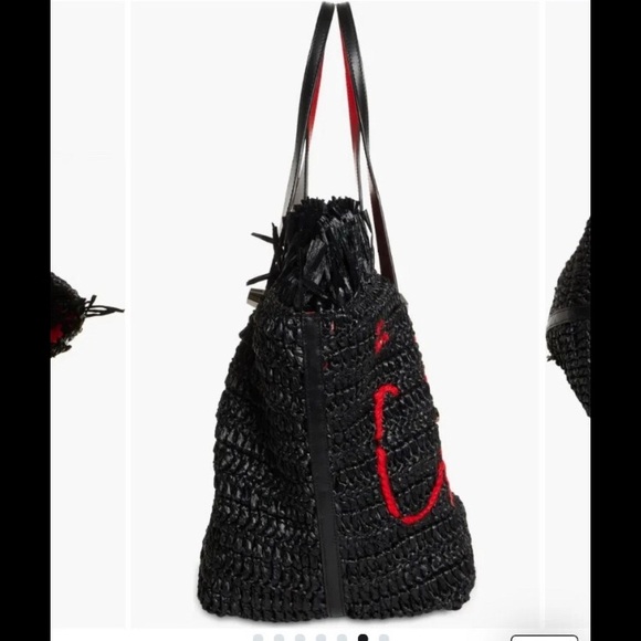 Christian Louboutin Woven Raffia Tote Bag Medium  Frangibus Black - Picture 5 of 11